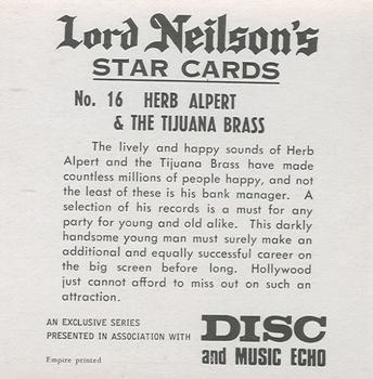 1969 Lord Neilson's Star Cards #16 Herb Alpert & the Tijuana Brass Back