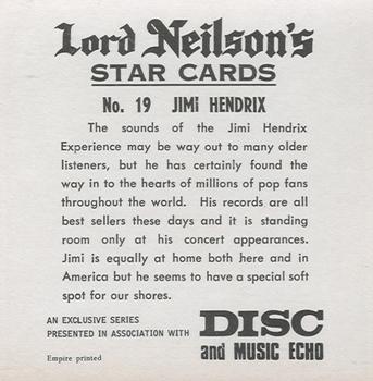 1969 Lord Neilson's Star Cards #19 Jimi Hendrix Back