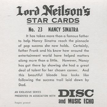 1969 Lord Neilson's Star Cards #23 Nancy Sinatra Back