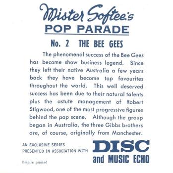 1969 Mister Softee's Pop Parade #2 The Bee Gees Back