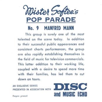 1969 Mister Softee's Pop Parade #9 Manfred Mann Back