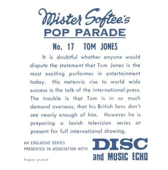 1969 Mister Softee's Pop Parade #17 Tom Jones Back