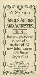 1929 Simonets Famous Actors & Actresses #4 Alice Joyce Back