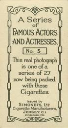 1929 Simonets Famous Actors & Actresses #5 Phyllis Dare Back