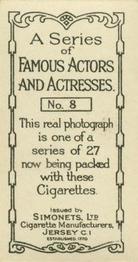 1929 Simonets Famous Actors & Actresses #8 Norma Shearer Back