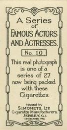 1929 Simonets Famous Actors & Actresses #10 Mary Astor Back