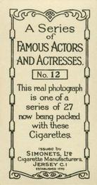 1929 Simonets Famous Actors & Actresses #12 Ivor Novello Back
