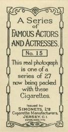 1929 Simonets Famous Actors & Actresses #15 Florence Vidor Back