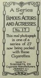 1929 Simonets Famous Actors & Actresses #17 Harold Lloyd Back
