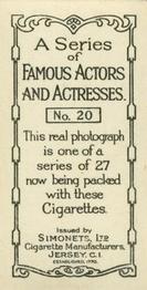 1929 Simonets Famous Actors & Actresses #20 Jackie Coogan Back