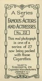 1929 Simonets Famous Actors & Actresses #22 Claire Windsor Back