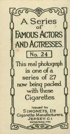 1929 Simonets Famous Actors & Actresses #24 Binnie Hale Back
