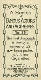 1929 Simonets Famous Actors & Actresses #25 Clara Bow Back