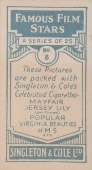1930 Singleton & Cole Famous Film Stars #6 May Allison Back