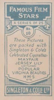 1930 Singleton & Cole Famous Film Stars #10 Mary Astor Back