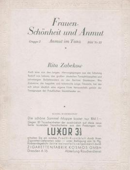 1937 Kosmos Frauen-Schönheit und Anmut (Women of Beauty and Grace) Gruppe 2 #15 Rita Zabekow Back