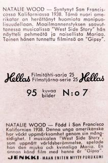 1963 Hellas Filmitahti-sarja 25 #7 Natalie Wood Back