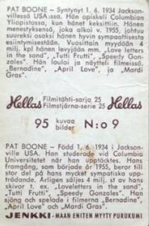 1963 Hellas Filmitahti-sarja 25 #9 Pat Boone Back