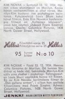 1963 Hellas Filmitahti-sarja 25 #10 Kim Novak Back