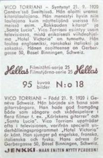 1963 Hellas Filmitahti-sarja 25 #18 Vico Torriani Back
