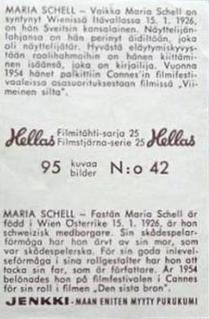 1963 Hellas Filmitahti-sarja 25 #42 Maria Schell Back