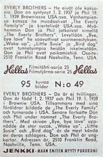 1963 Hellas Filmitahti-sarja 25 #49 Everly Brothers Back