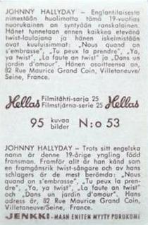 1963 Hellas Filmitahti-sarja 25 #53 Johnny Hallyday Back