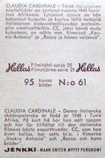 1963 Hellas Filmitahti-sarja 25 #61 Claudia Cardinale Back