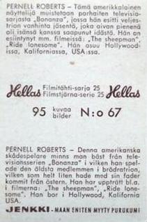 1963 Hellas Filmitahti-sarja 25 #67 Pernell Roberts Back