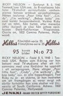 1963 Hellas Filmitahti-sarja 25 #73 Ricky Nelson Back
