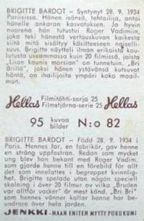 1963 Hellas Filmitahti-sarja 25 #82 Brigitte Bardot Back