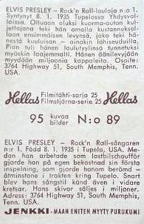 1963 Hellas Filmitahti-sarja 25 #89 Elvis Presley Back