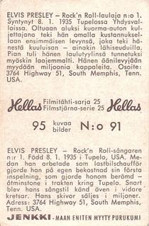 1963 Hellas Filmitahti-sarja 25 #91 Elvis Presley Back