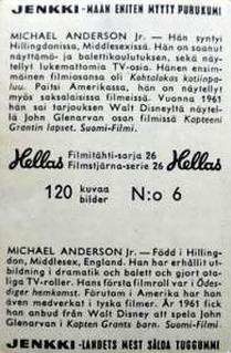 1964 Hellas Filmitahti-sarja 26 #6 Michael Anderson Jr. Back