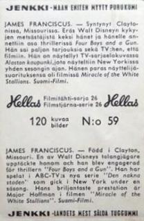 1964 Hellas Filmitahti-sarja 26 #59 James Franciscus Back