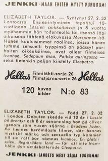 1964 Hellas Filmitahti-sarja 26 #83 Elizabeth Taylor Back