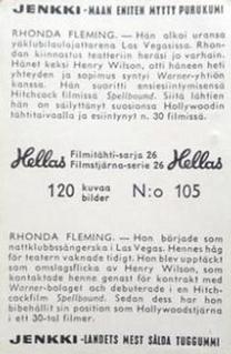 1964 Hellas Filmitahti-sarja 26 #105 Rhonda Fleming Back
