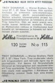 1964 Hellas Filmitahti-sarja 26 #115 Troy Donahue Back