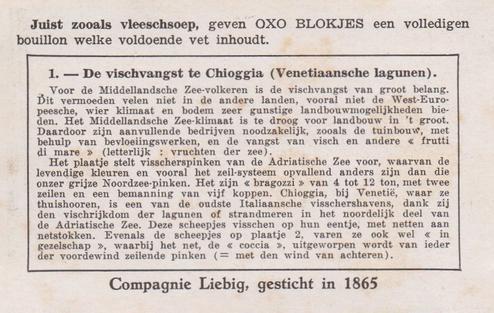 1938 Liebig De Vischvangst bij de midellandsche Zee-Volkeren (Fishing III) (Dutch Text) (F1401,S1404) #1 De Vischvangst te Chioggia (Venetiaansche lagunen) Back