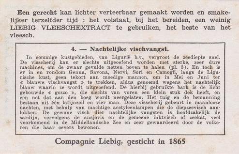 1938 Liebig De Vischvangst bij de midellandsche Zee-Volkeren (Fishing III) (Dutch Text) (F1401,S1404) #4 Nachtelijke Vischvangst Back