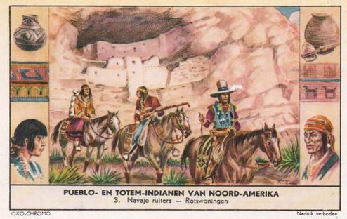 1956 Liebig Pueblo- en Totem-Indianen van Noord-Amerika (North American Indians) (Dutch Text) (F1643, S1642) #3 Navajo ruiters - Rotswoningen Front