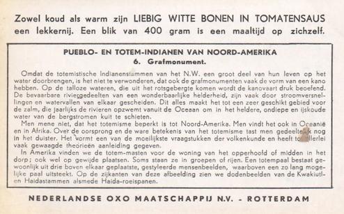 1956 Liebig Pueblo- en Totem-Indianen van Noord-Amerika (North American Indians) (Dutch Text) (F1643, S1642) #6 Grafmonument Back