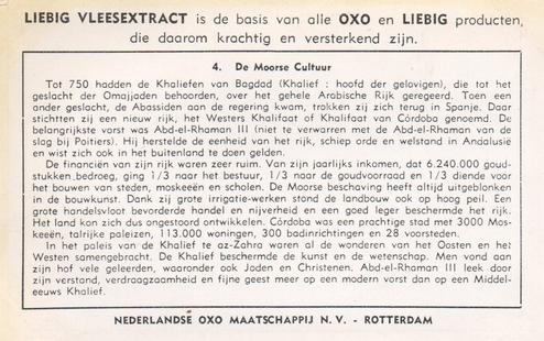 1954 Liebig/Oxo Invallen van de Moren (Invasion of the Moors) (Dutch Text) (F1589, S1593) #4 De Moorse cultuur Back