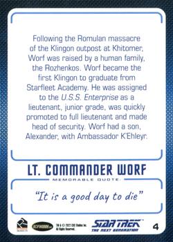 2022 Rittenhouse Star Trek The Next Generation Archives & Inscriptions #4 Lt. Commander Worf Back