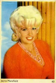 1960 Leaf Sales Confectionery Film Stars #63 Jayne Mansfield Front