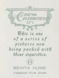 1935 BAT Cinema Celebrities C (Large) #11 Benita Hume Back