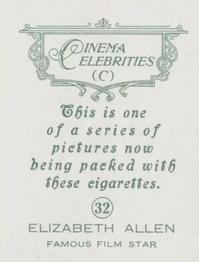 1935 BAT Cinema Celebrities C (Large) #32 Elizabeth Allen Back