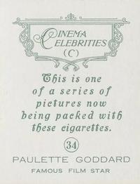 1935 BAT Cinema Celebrities C (Large) #34 Paulette Goddard Back