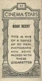 1929 British American Tobacco Cinema Stars Set 9 #51 Noah Beery Back