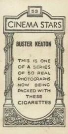 1929 British American Tobacco Cinema Stars Set 9 #53 Buster Keaton Back